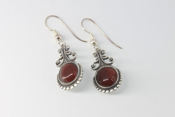 Carnelian Scroll Drop Silver Earrings - image 2