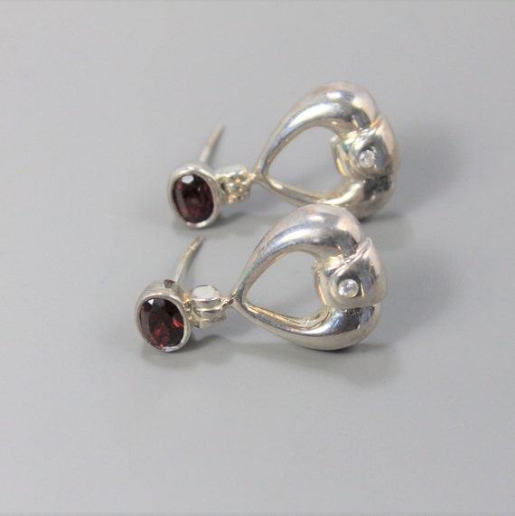 Garnet Silver Drop Earrings - image 1