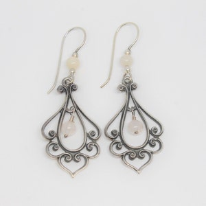 Crystal Open Scroll Chandelier Silver Earrings Beaded French Hooks