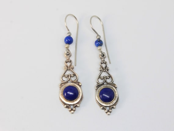 Lapis Lazuli Open Scroll Silver Dangle Earrings w… - image 1