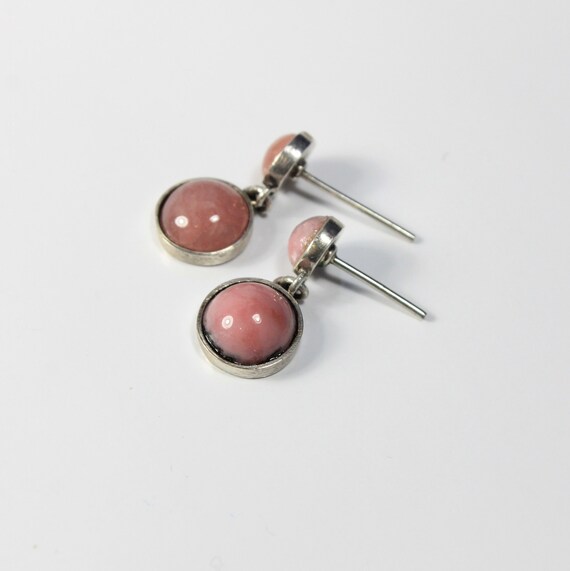 Rhodocrosite Circle Drop Silver Post Earrings - image 2