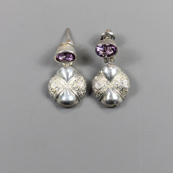 Amethyst and Crystal Silver Earrings