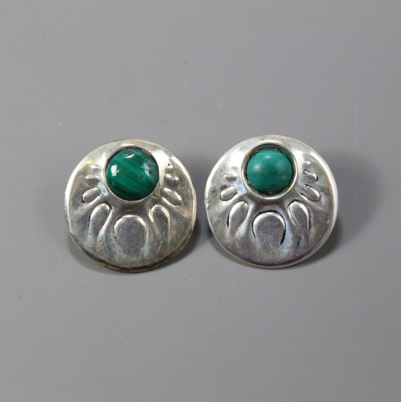 Malachite and Silver Stamped Earrings - image 1