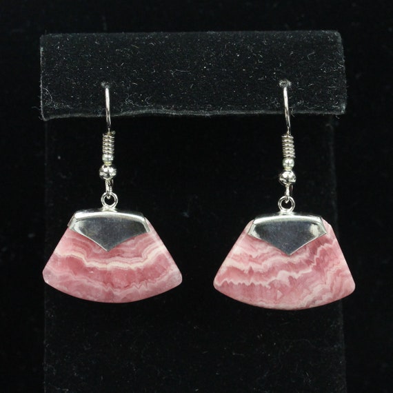 Pink Rhodochrosite Mezzaluna Sterling Silver Dang… - image 3