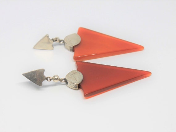 Carnelian Geometric Drop Silver Earrings - image 2