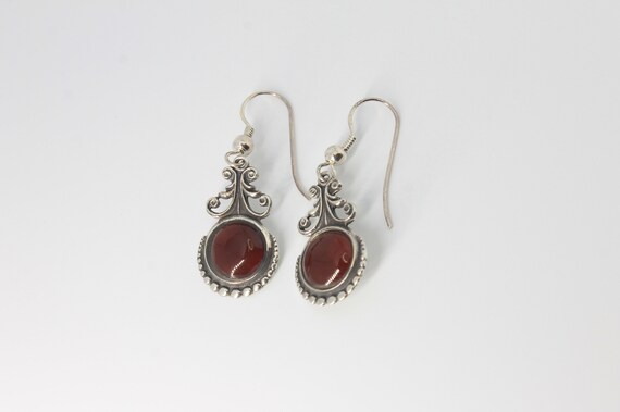 Carnelian Scroll Drop Silver Earrings - image 3