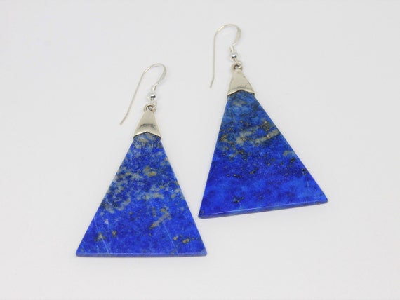 Lapis Lazuli Triangle Drop Silver Earrings - image 1