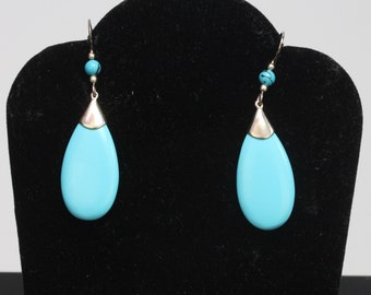Turquoise Sterling Silver Classic Teardrop Earrings with Beaded Hooks