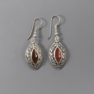 Carnelian and Silver Filigree Drop Earrings