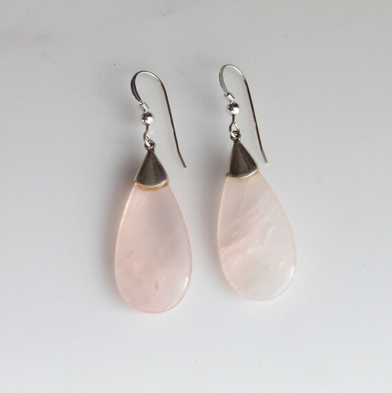 Rose Quartz Sterling Silver Classic Teardrop Earrings With Silver