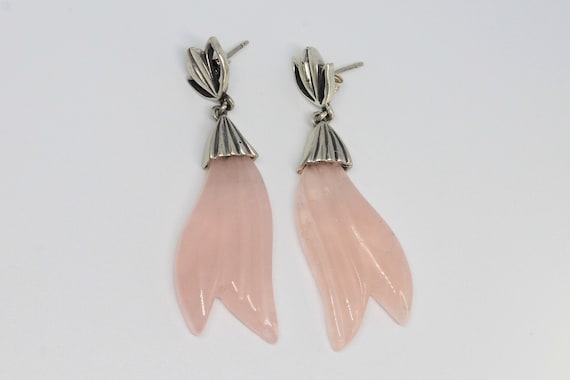 Rose Quartz Siren Tail Drop Silver Earrings