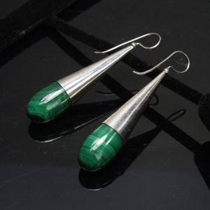 Malachite Large Teardrop Sterling Silver Earrings