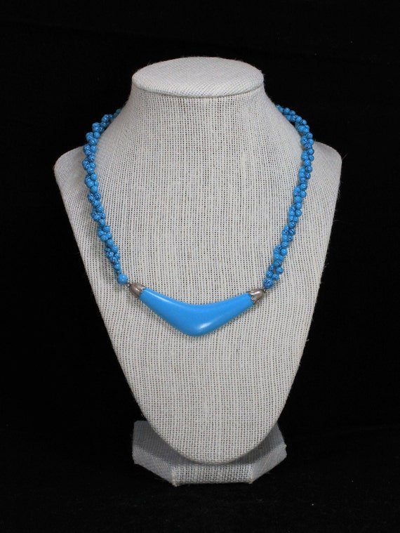 Turquoise Boomerang Pendant with Blue Twisted Dou… - image 2
