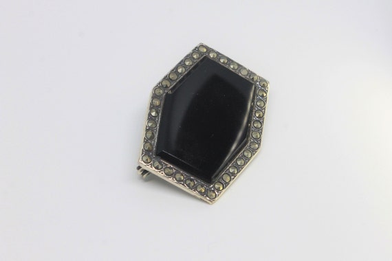 Vintage Faceted Hexagon Onyx Art Deco Style Silve… - image 3