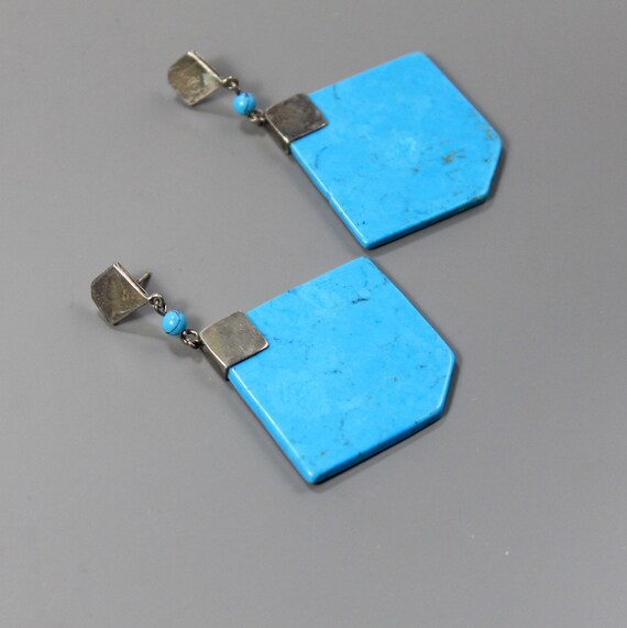 Turquoise and Silver Eccentric Polygon Earrings - image 2