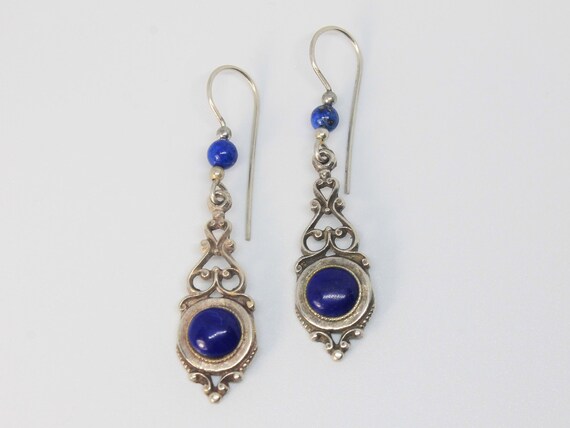 Lapis Lazuli Open Scroll Silver Dangle Earrings w… - image 2