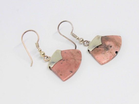 Rhodochrosite Mezzaluna Sterling Silver Dangle Ea… - image 2