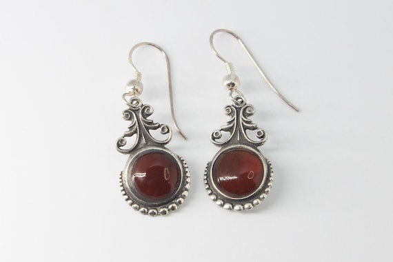 Carnelian Scroll Drop Silver Earrings - image 1