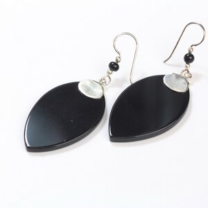 Onyx and Sterling Silver Leaf Drop Earrings