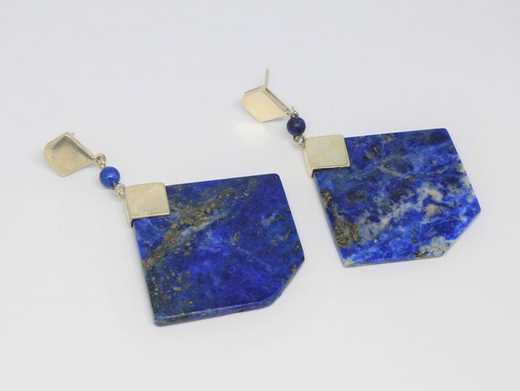 Lapis Lazuli Geometric Dangle Silver Post Earring… - image 3