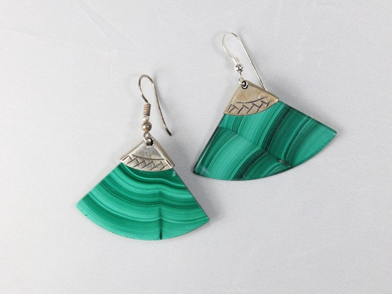 Malachite Geometric Sterling Silver Earrings - image 1