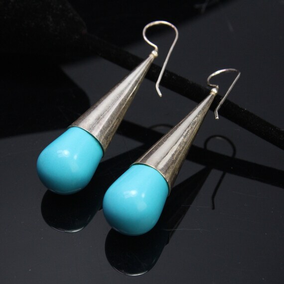 Turquoise Large Teardrop Sterling Silver Earrings - image 4