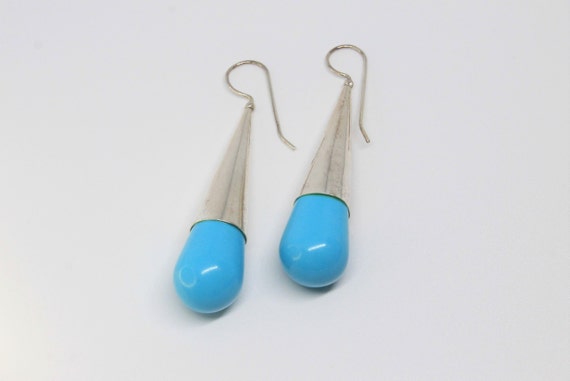 Turquoise Large Teardrop Sterling Silver Earrings - image 5