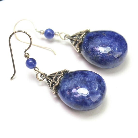 Lapis Lazuli and Sterling Silver Plump Drop Earrings
