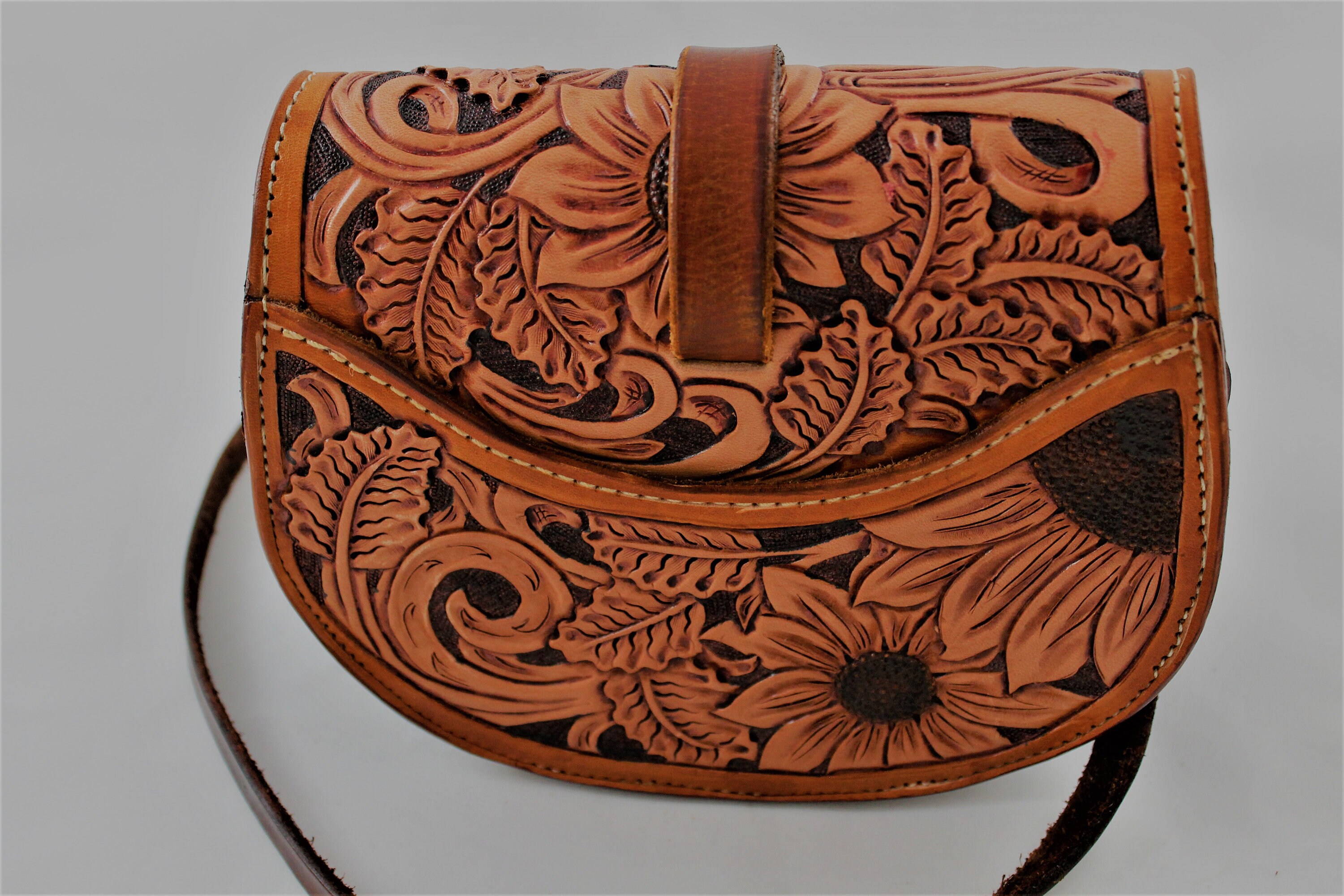 Available for Custom Order. All Leather Sunflower Purse With Outside