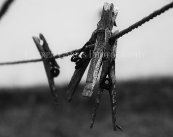 Summer Stillness 3 - Backyard Photography - Laundry Line - Black and White Macro Photography