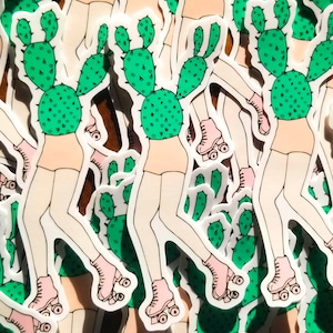 Cactus Roller Derby Sticker | Glossy Vinyl Sticker, Roller Skates, Plant Sticker, laptop stickers, Plant Stickers, skater gift