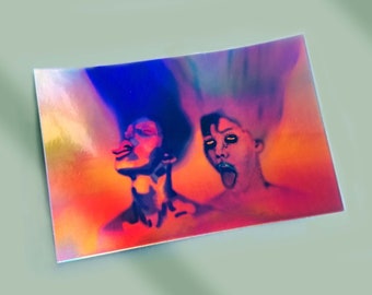 HOLOGRAPHIC Moody Girls Sticker | Glossy Vinyl Sticker, Small Original Art, Aesthetic Sticker, Pop Art Sticker, For Laptop, For Journal