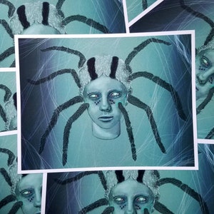 Punk Woman and Spider Art Print | Edgy Arachnid Wall Decor, Unique Gothic Punk Art, Unframed Dark Art