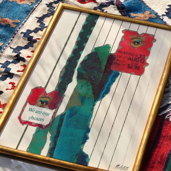 We Are Our Choices Giclée Art Print - Mixed Media Collage Art Print | Bread Tags & Torn Paper Texture