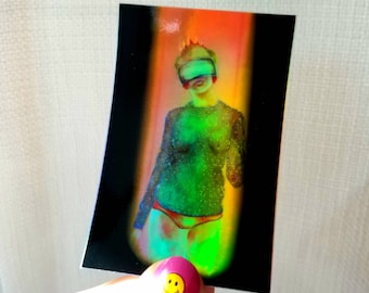 ホログラフィック フューチャー スライス ステッカー | 光沢のある SF ステッカー、美的未来宇宙アート、ホロ ビニール デカール、夢のような宇宙ステッカー アート