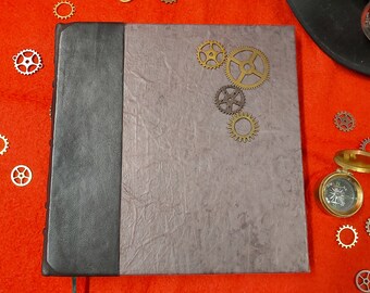 Grimoire - Golden Book - Steampunk - gears-Diary intimate writing book drawing book - notebook - white paper - magic - witch