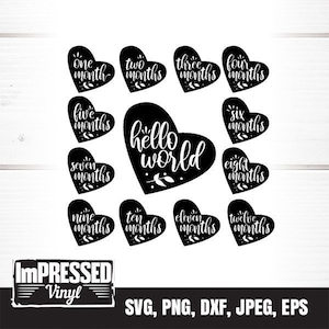 Baby Girls First Year Monthly Milestones Design Bundle - Hearts SVG- Instant Download