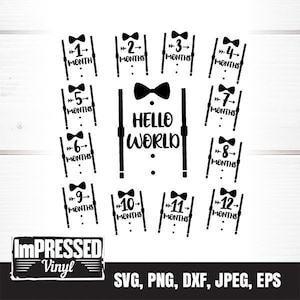 Hito mensual del primer año de los bebés - Tux and Tie- Descarga instantánea