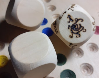 wooden dice with name, message, woodburning, personalized