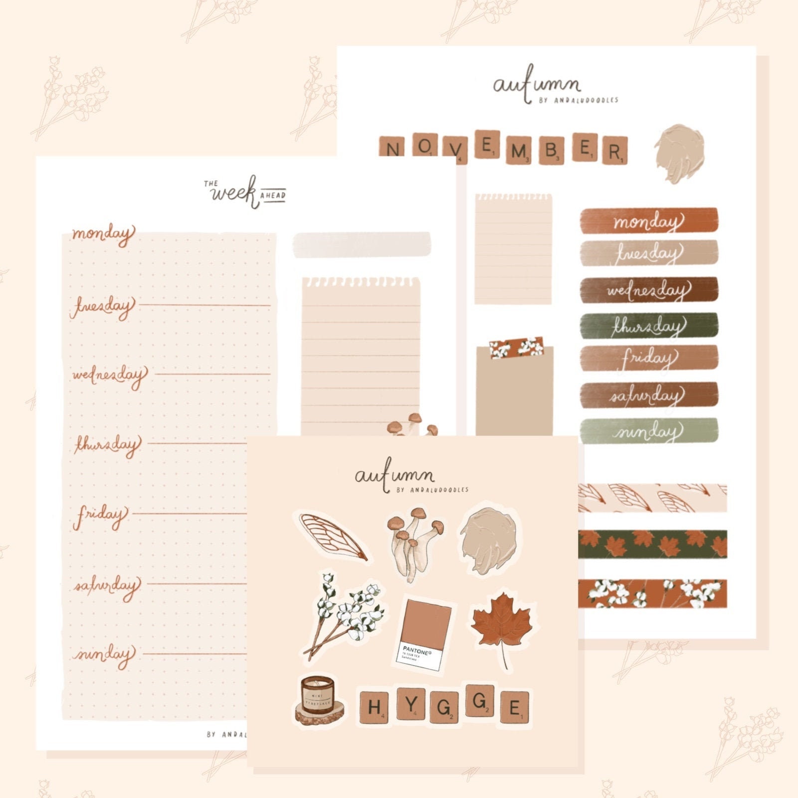 Autumn Planner and Sticker Printable Weekly Planner November - Etsy