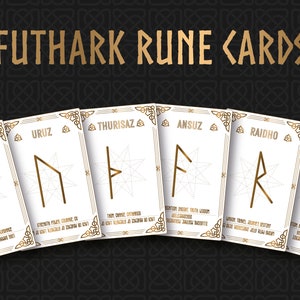 Futhark Runen Karten zum Lernen. Gold & Weiß. Orakel und Wahrsagekarten. Keltisches Design. Digitales Format.