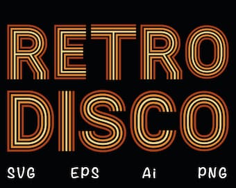 Retro disco font. Line alphabet svg png. Sublimation. Commercial use.