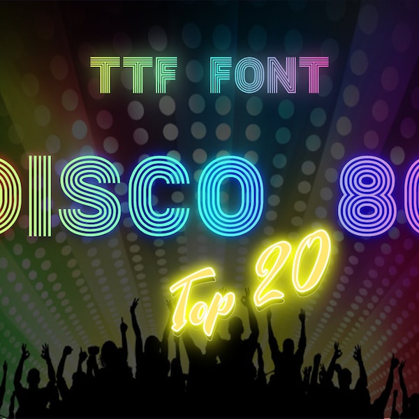 Retro disco font 80s TTF OTF typeface. Alphabet, Letters, Font.