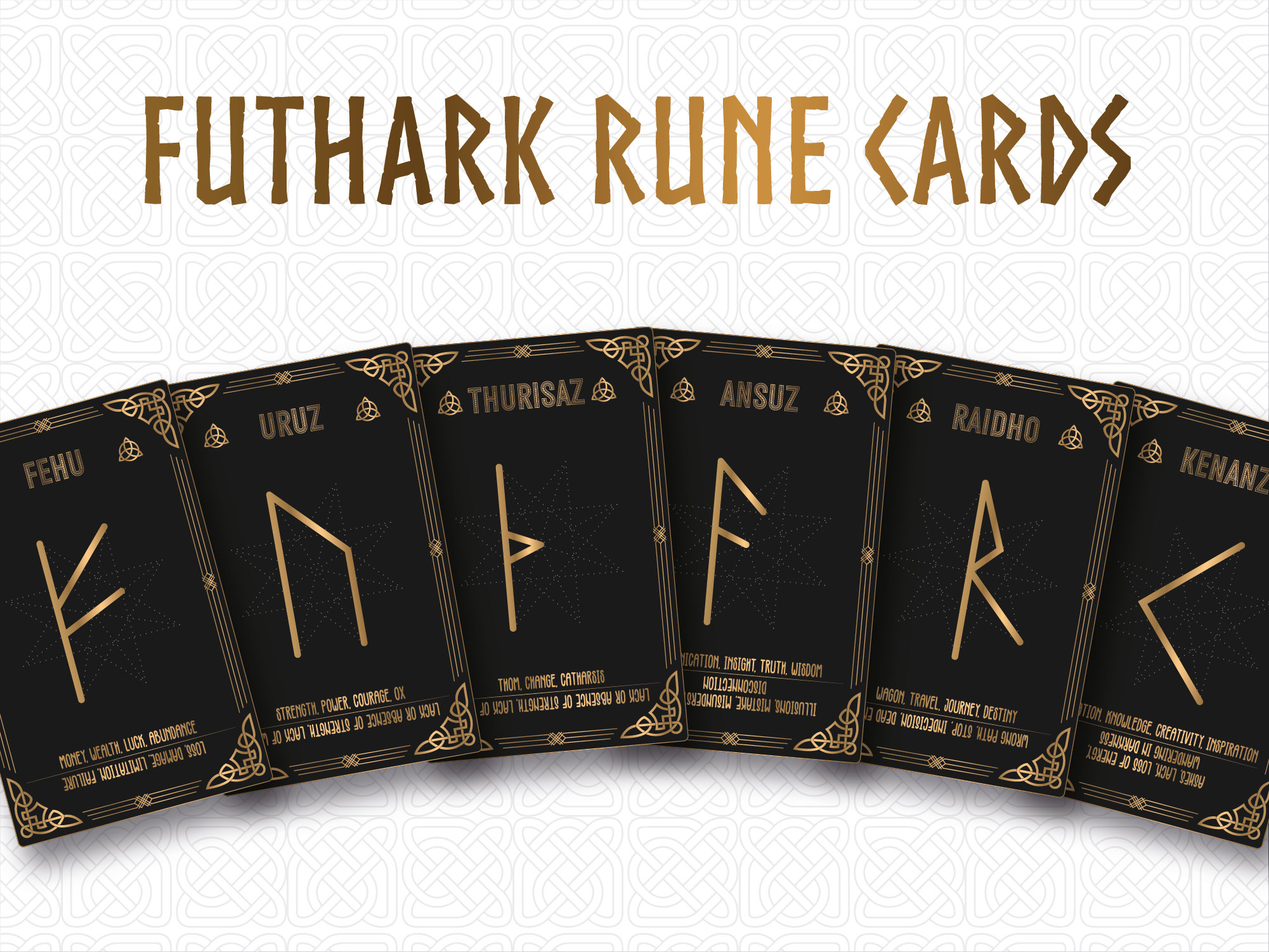 Futhark Rune Cards Deck for Learning Celtic Design. Gold & Etsy