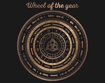 Wiccan Wheel of The Year. Astrology wheel. Wiccan Gathering. Wall and print art. Four seasons. Ai, EPS, SVG PNG