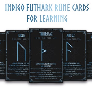 Futhark Runenkarten zum Lernen (indigo). Für Anfänger. Gold und schwarzes Luxus-Design. Ai eps svg pdf png.