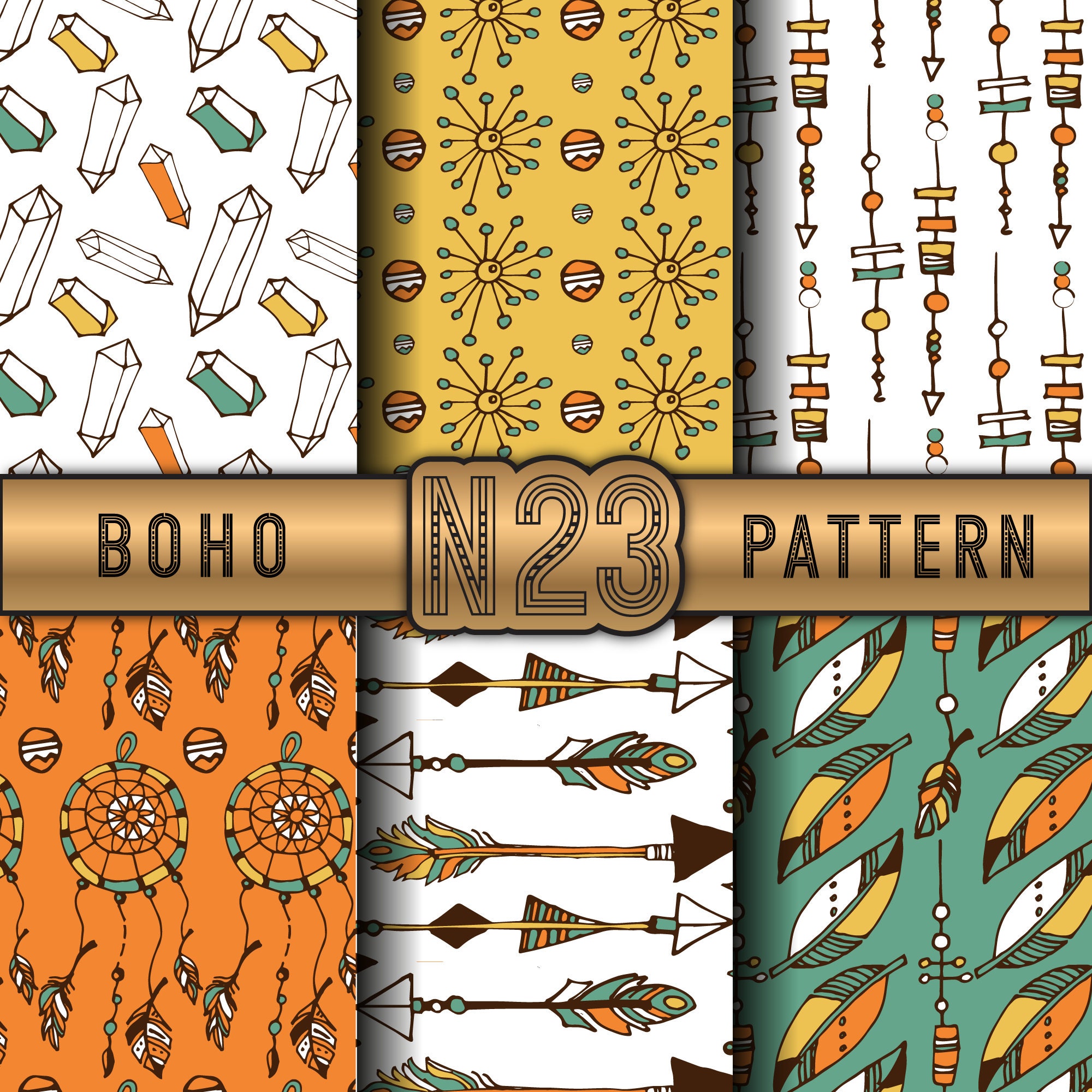 Boho digital paper. Boho style vector pattern. Instant | Etsy