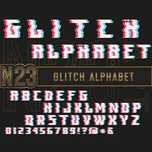 Glitch Letras del alfabeto. Fuente glitch svg. Uso comercial.