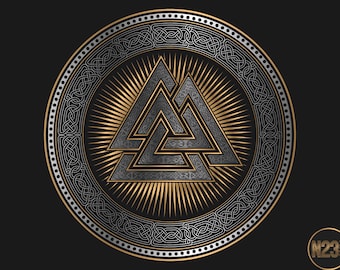 Viking Valknut (Gold and Silver). Viking symbol. Celtic design. Clipart. Wall and print art. Sublimation