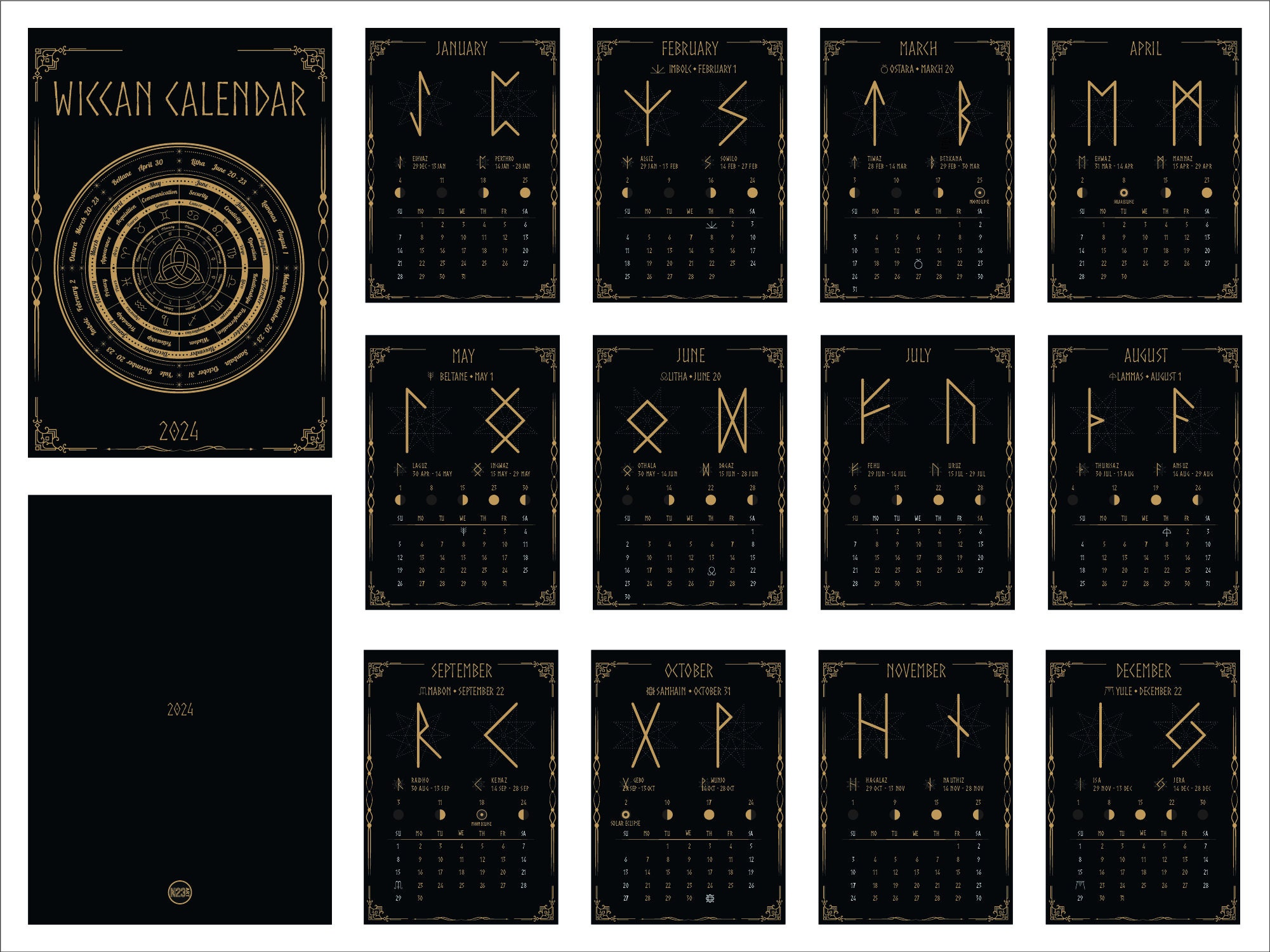 2025 Kalender. Wicca Kalender. Wikinger Kalender. 12 Monatskalender 
